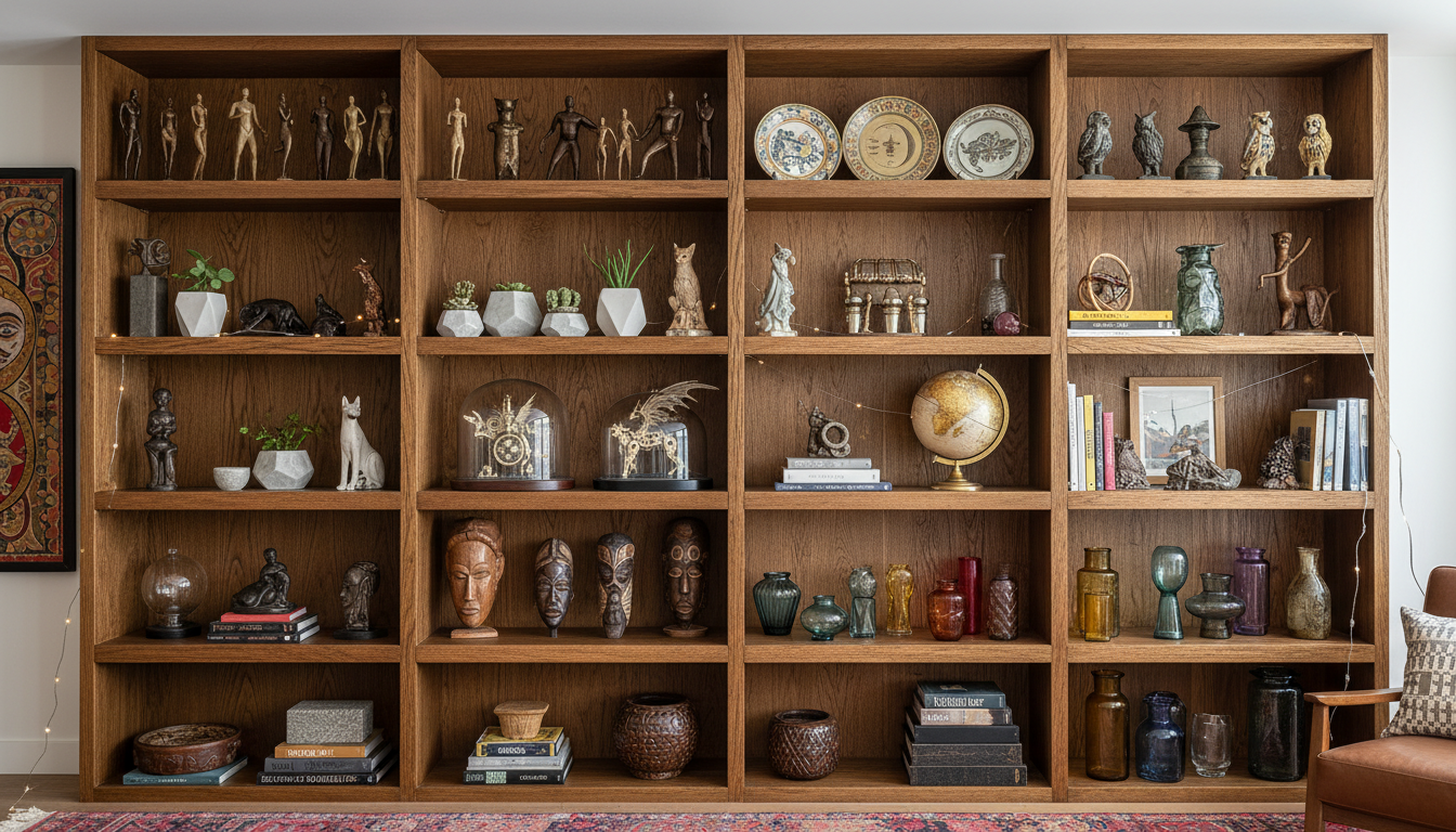 Decorative shelving with curated objects