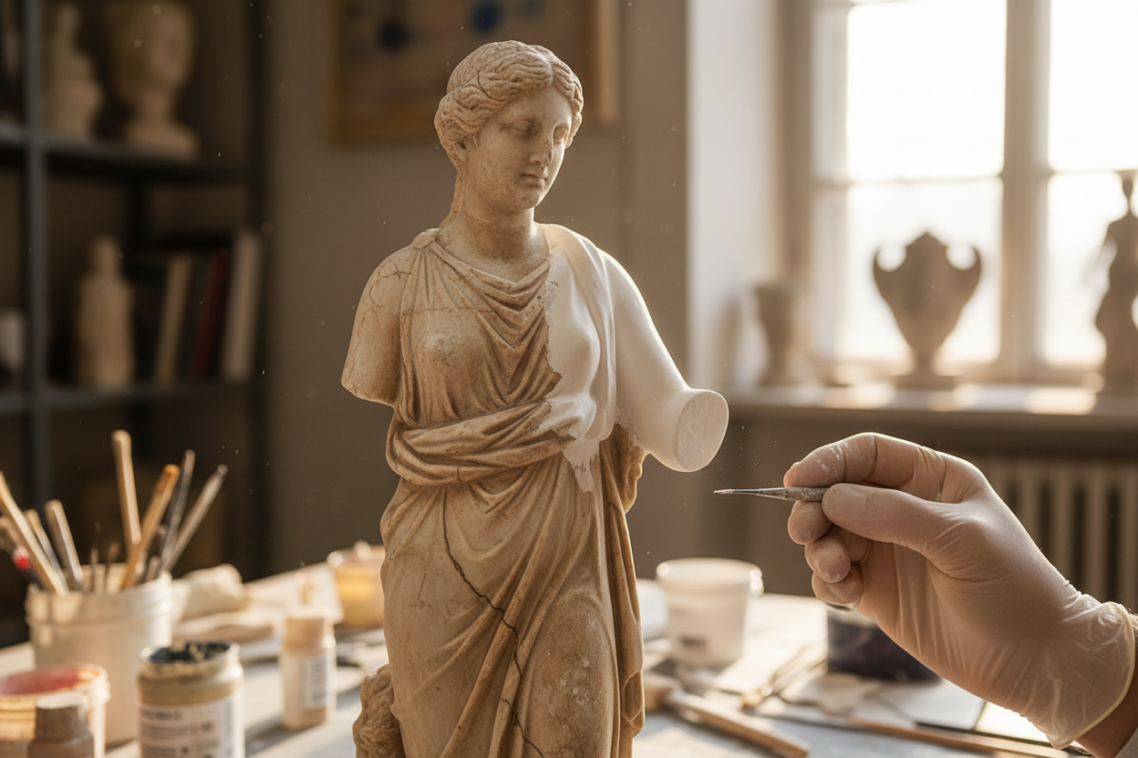 Restored sculpture in workshop